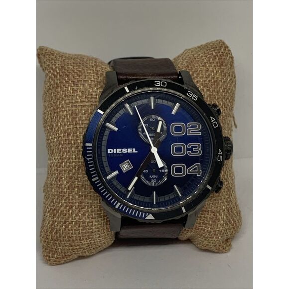 Diesel Double Down DZ4312 Men Brown Leather Analog Dial Quartz Wrist Watch WFH28 - Picture 1 of 11